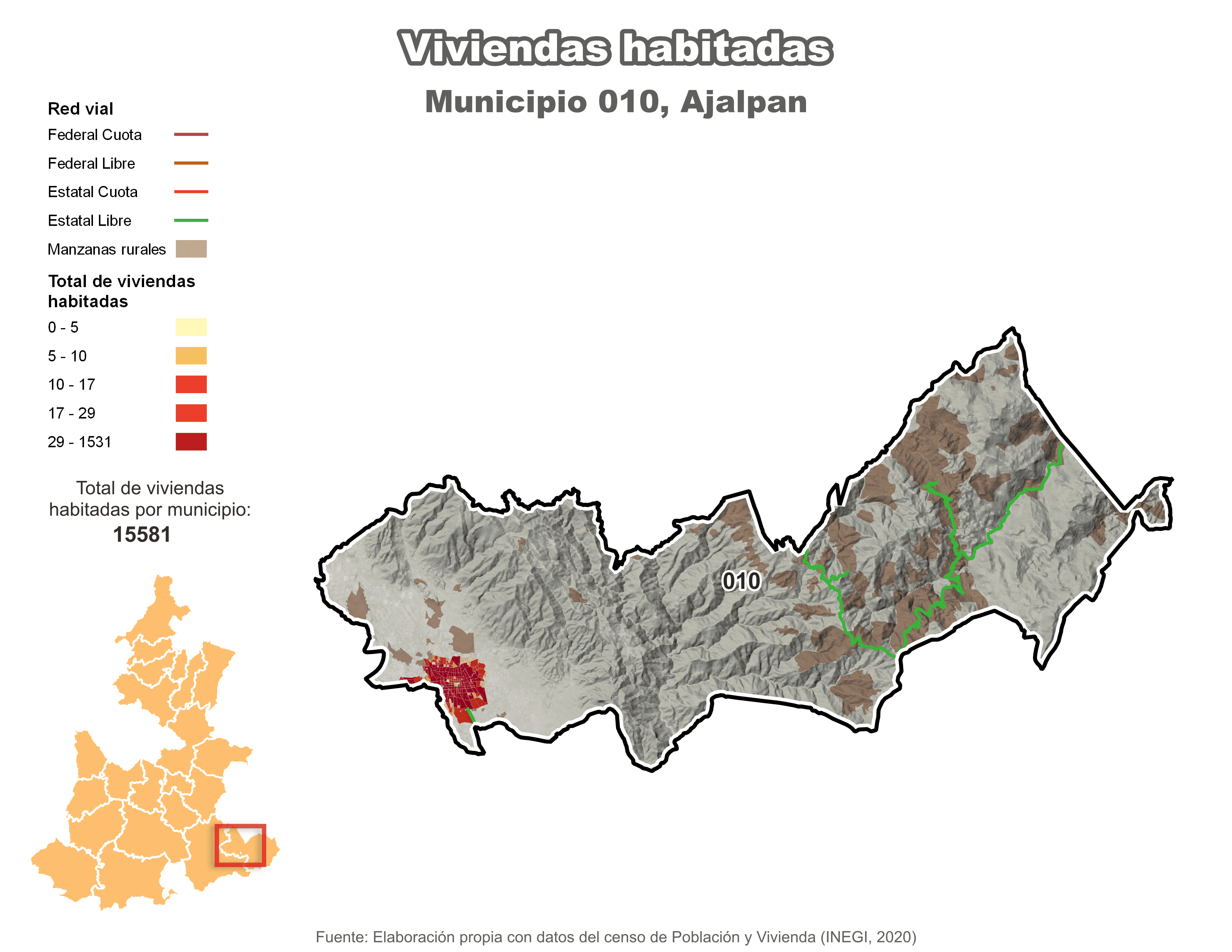 Biblioteca de Mapas - Viviendas habitadas municipio de Ajalpan