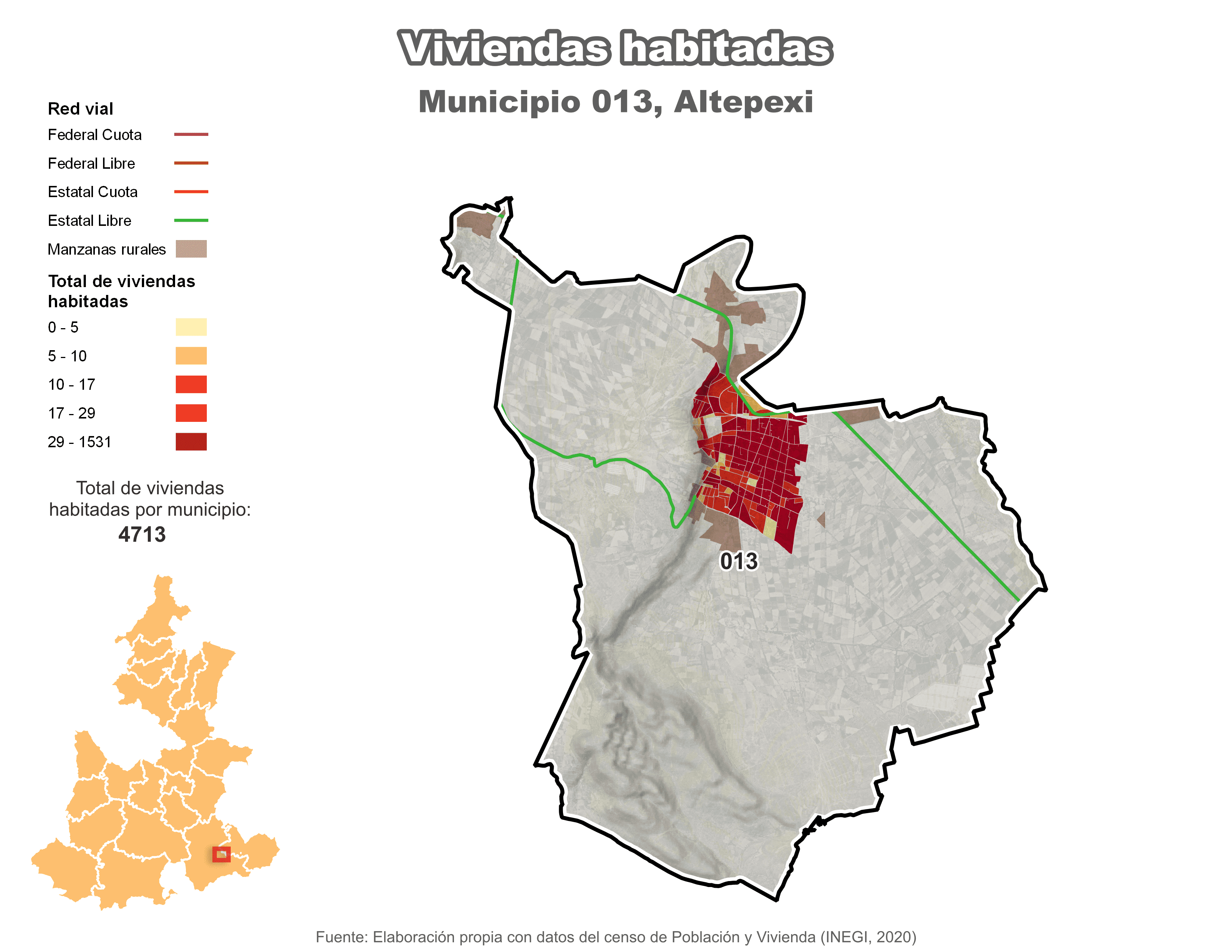 Biblioteca de Mapas - Viviendas habitadas municipio de Altepexi