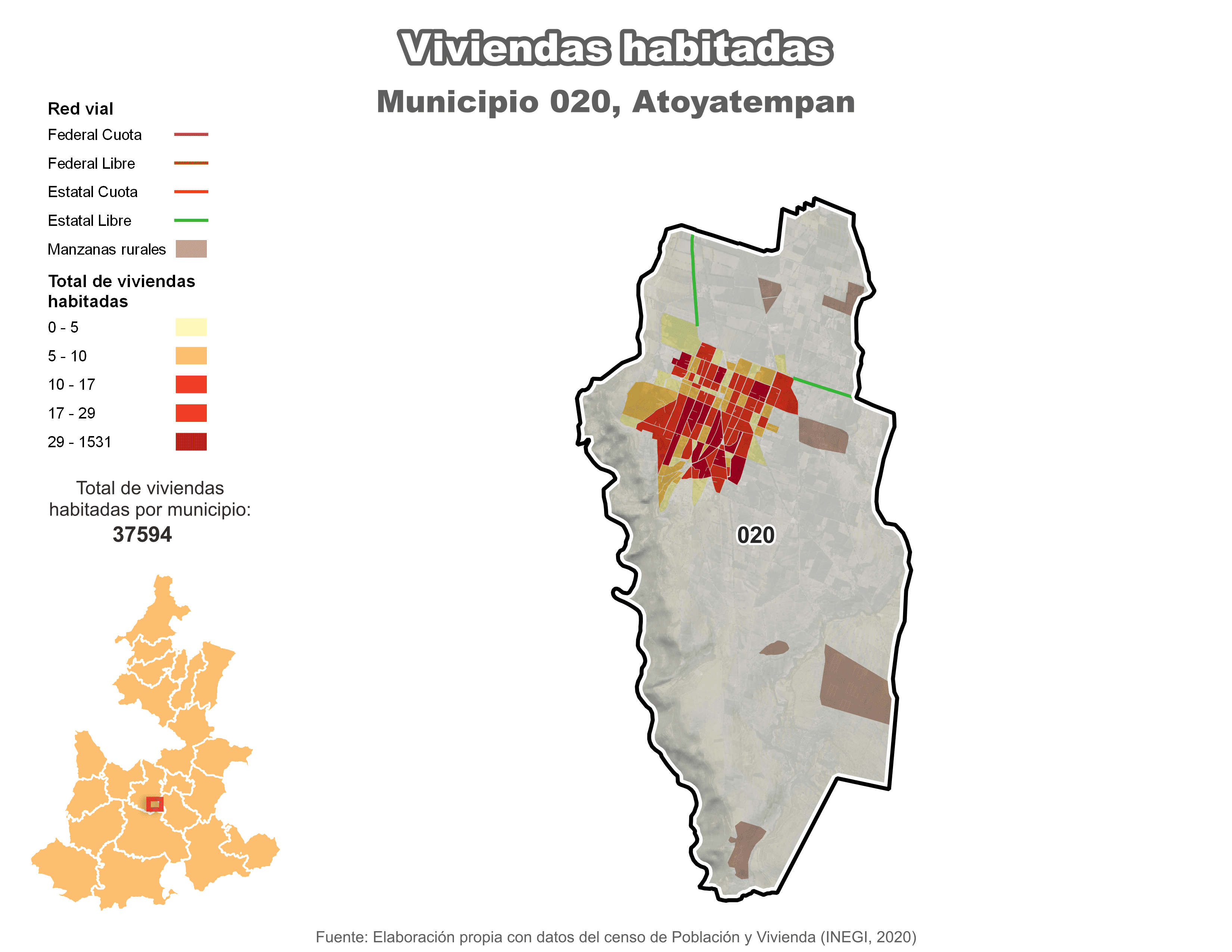 Biblioteca de Mapas - Viviendas habitadas municipio de Atoyatempan