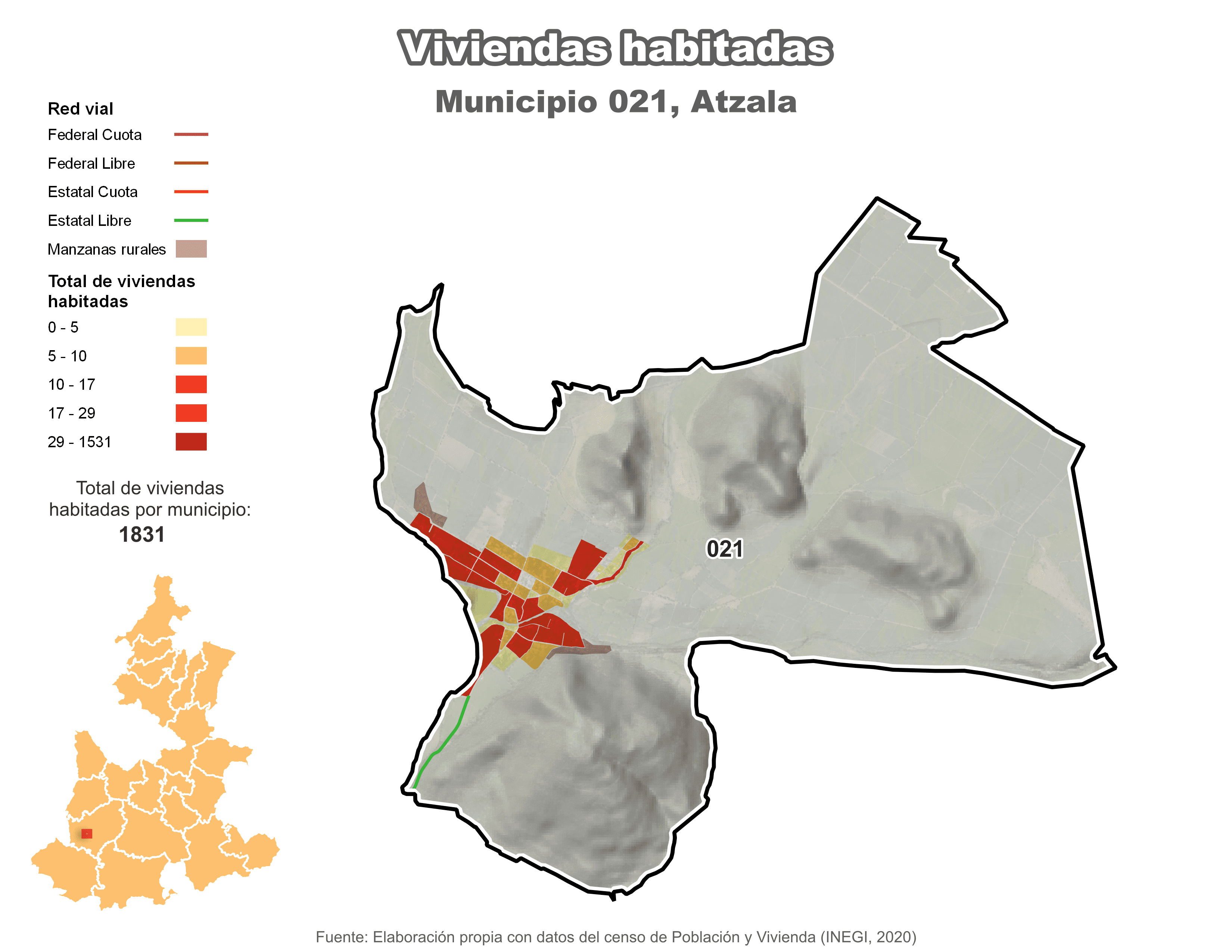 Biblioteca de Mapas - Viviendas habitadas municipio de Atzala