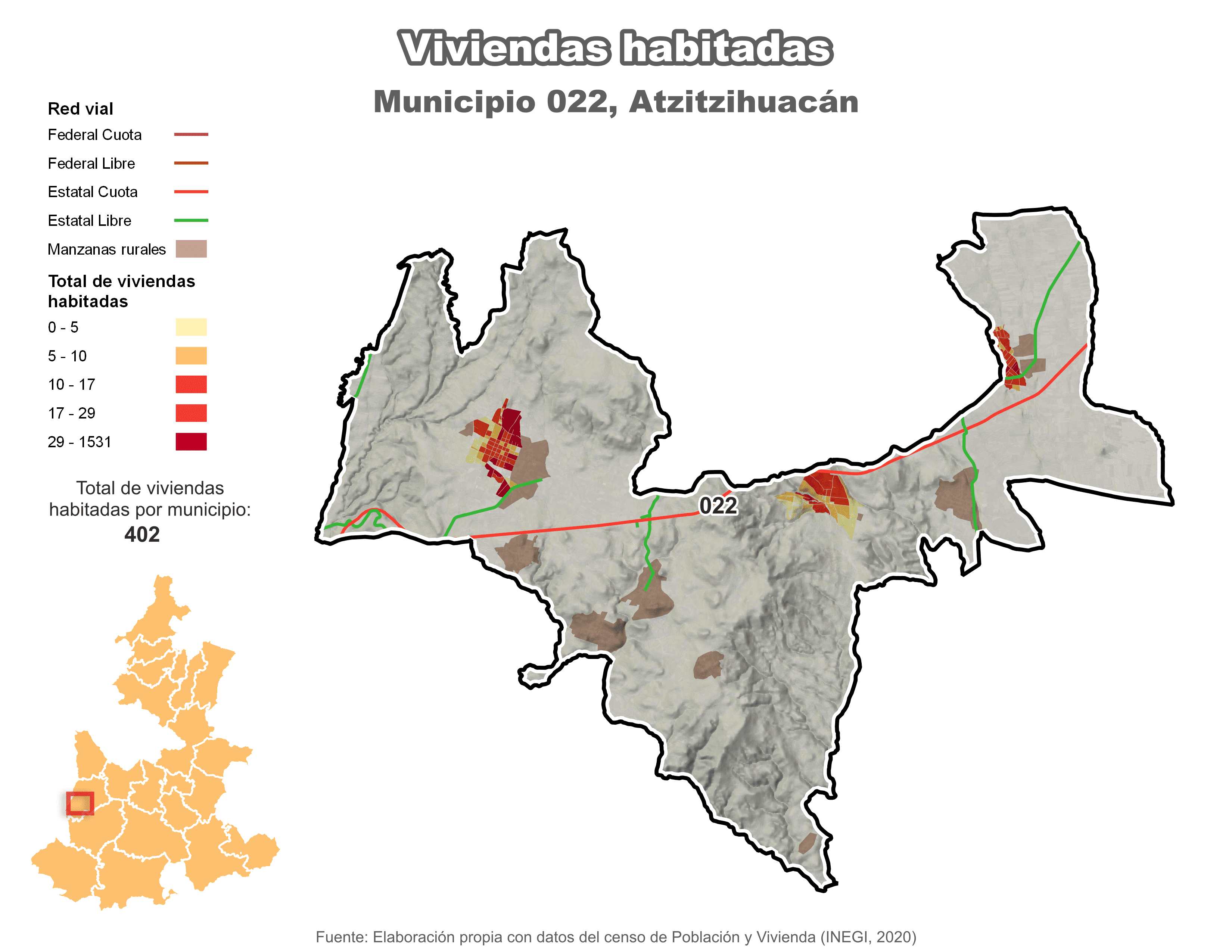 Biblioteca de Mapas - Viviendas habitadas municipio de Atzitzihuacán