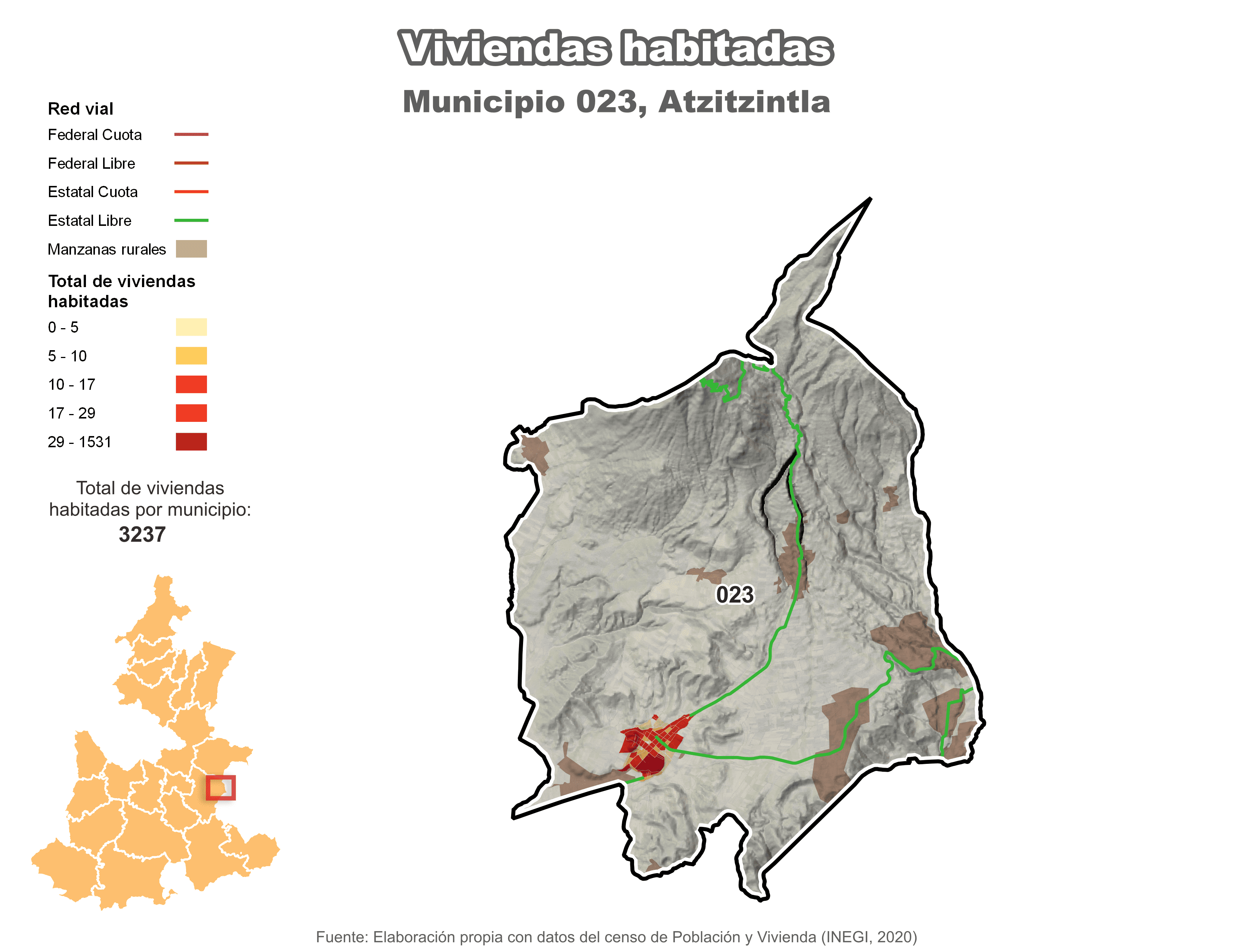 Biblioteca de Mapas - Viviendas habitadas municipio de Atzitzintla