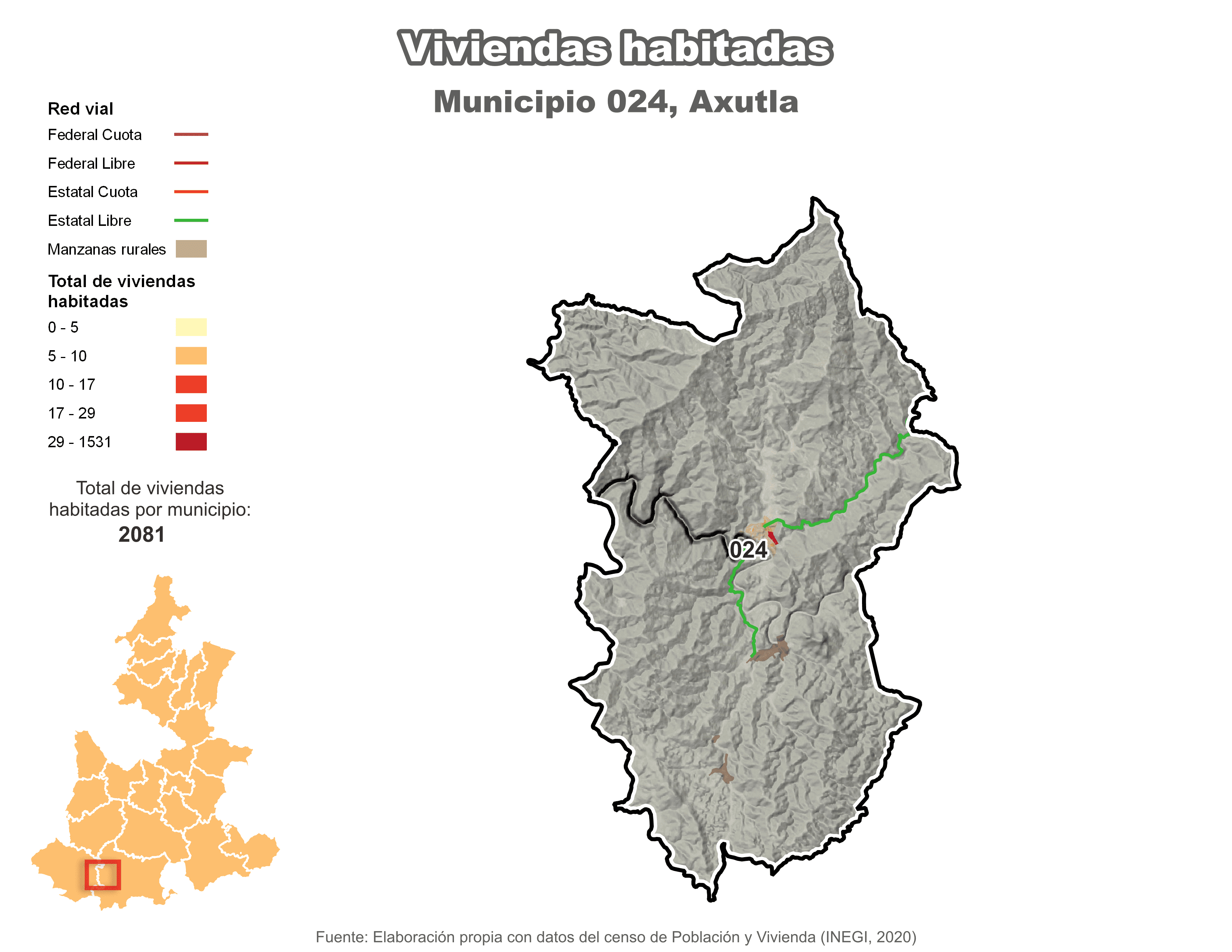 Biblioteca de Mapas - Viviendas habitadas municipio de Axutla