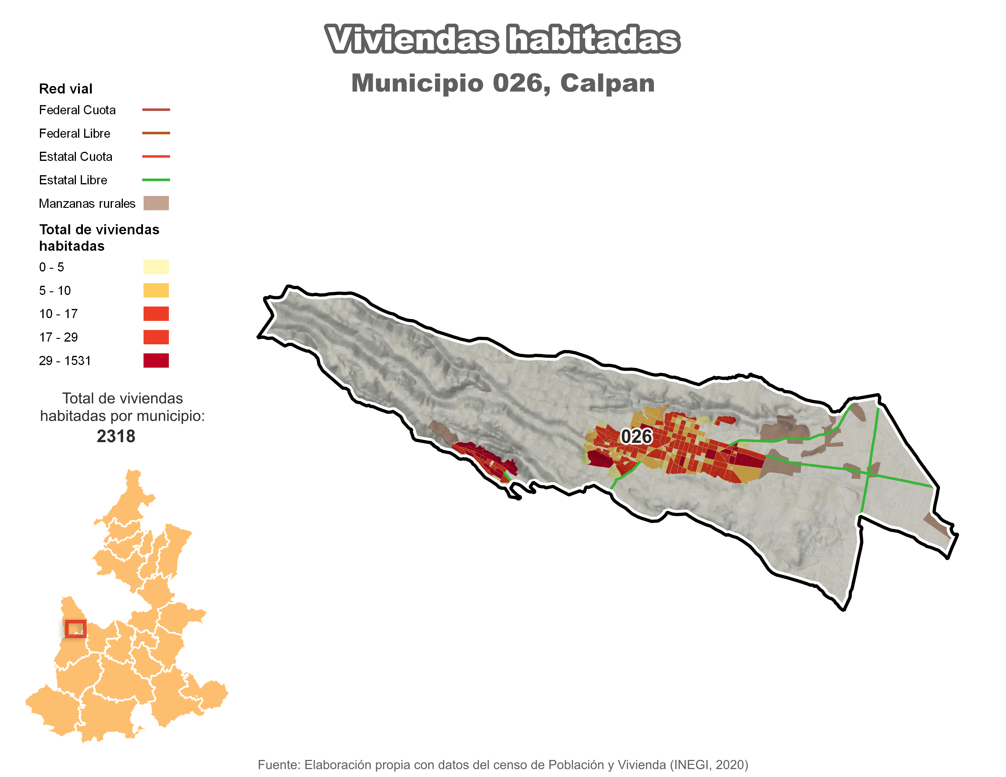 Biblioteca de Mapas - Viviendas habitadas municipio de Calpan