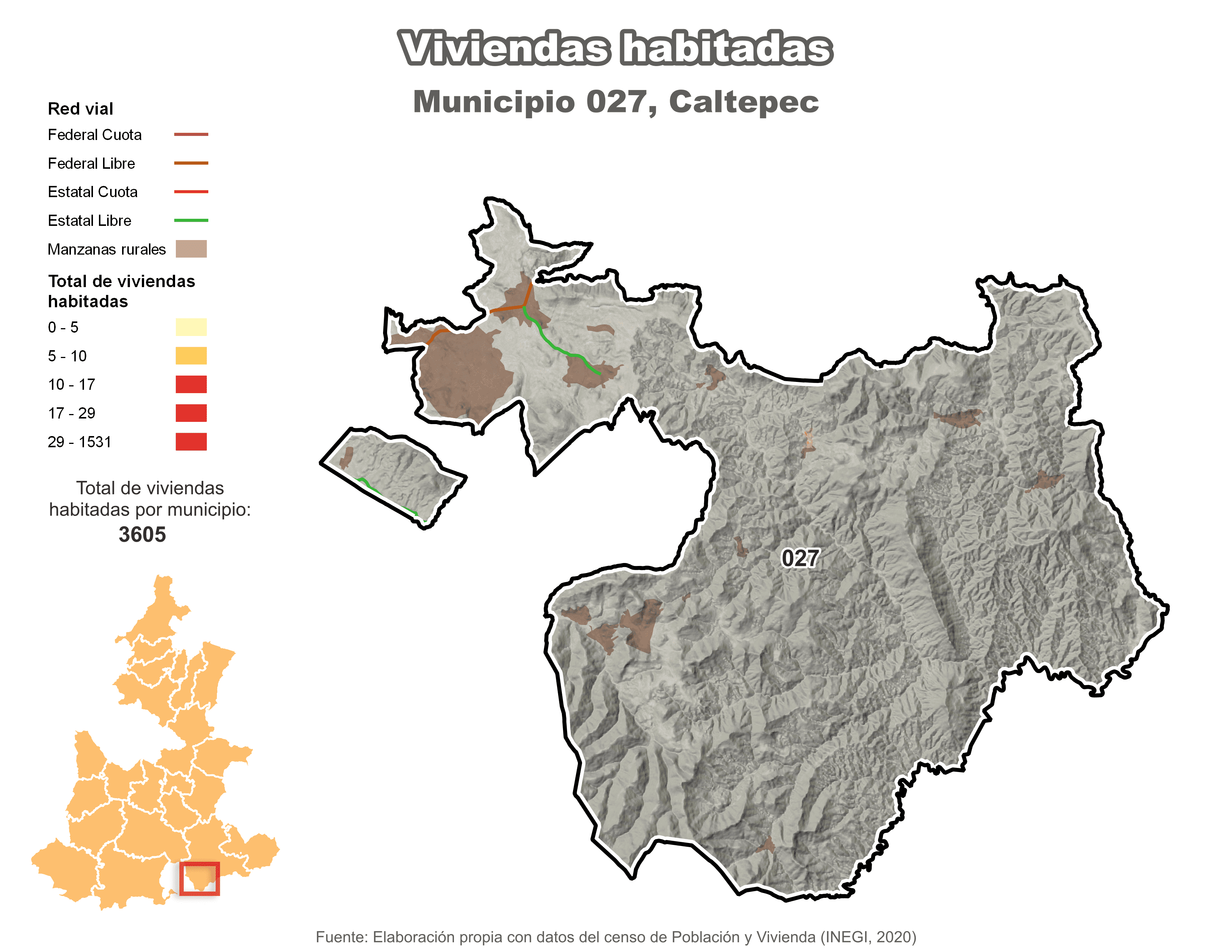 Biblioteca de Mapas - Viviendas habitadas municipio de Caltepec