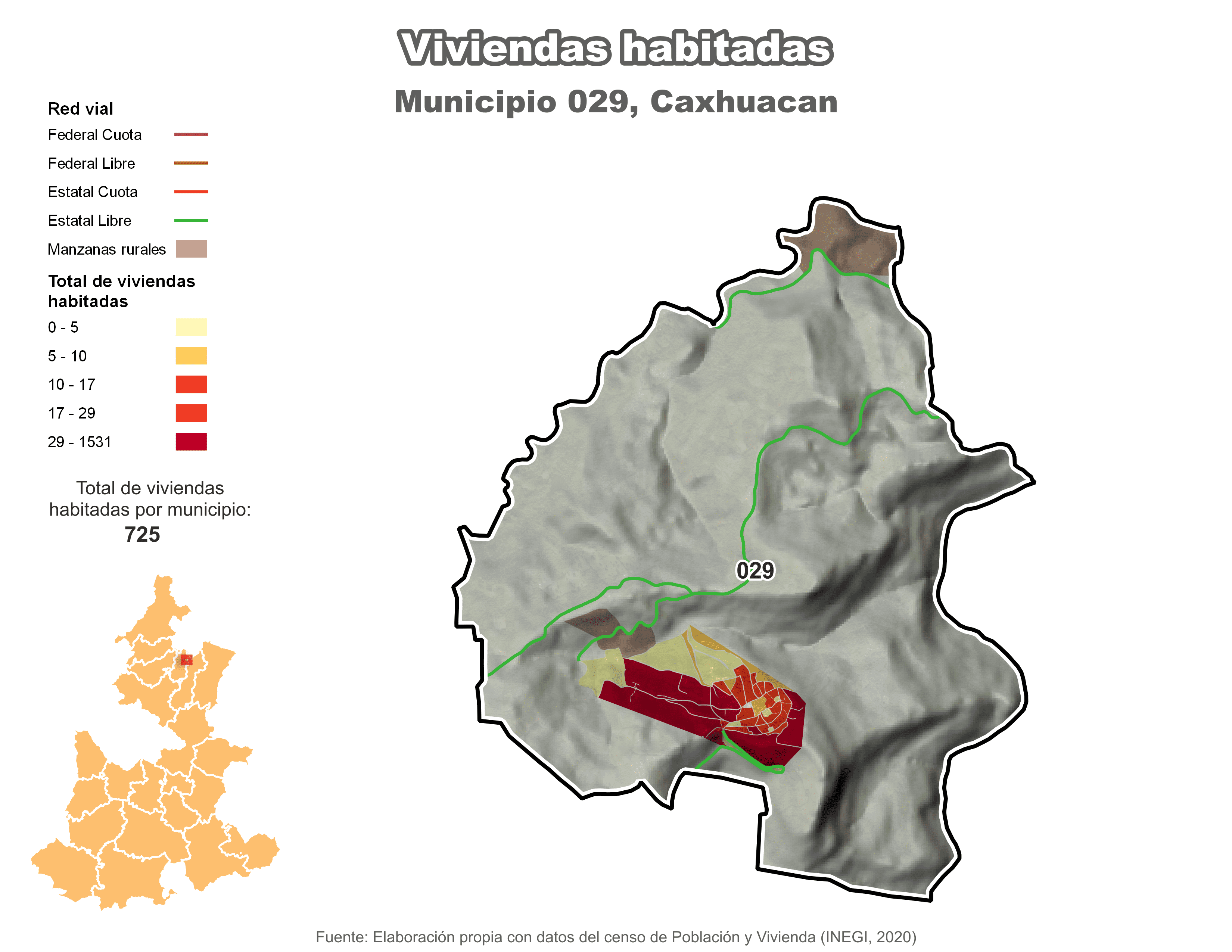 Biblioteca de Mapas - Viviendas habitadas municipio de Caxhuacan