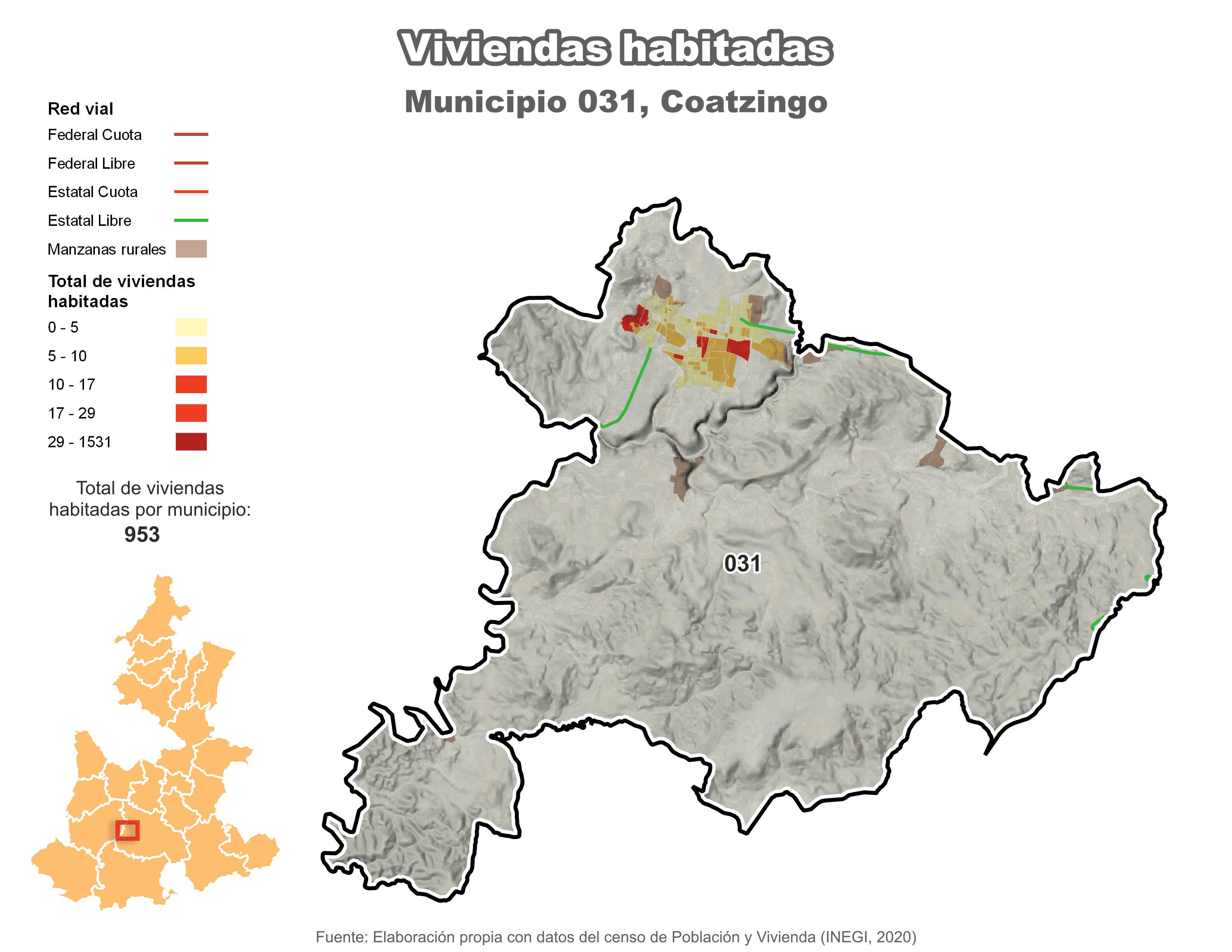 Biblioteca de Mapas - Viviendas habitadas municipio de Coatzingo