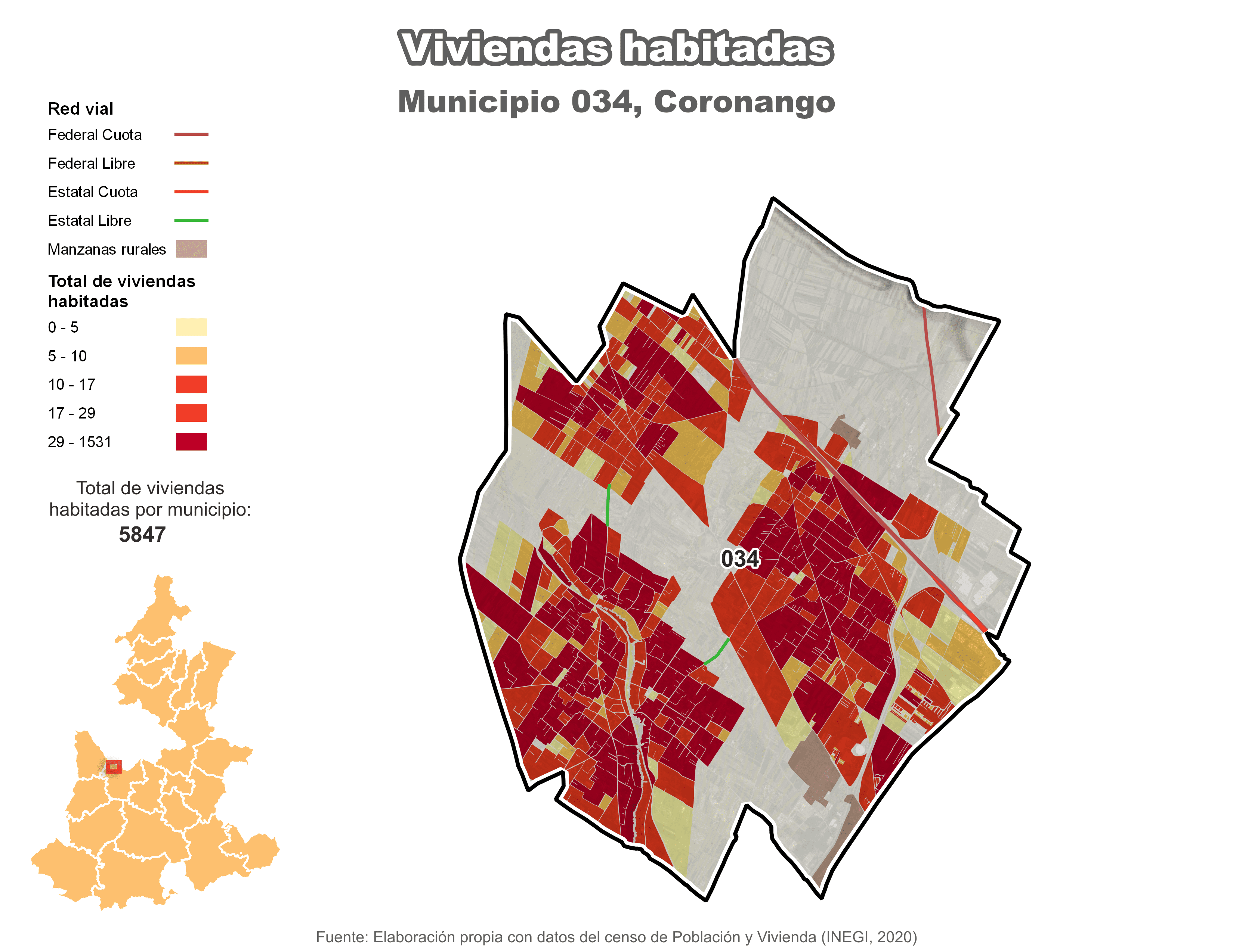 Biblioteca de Mapas - Viviendas habitadas municipio de Coronango