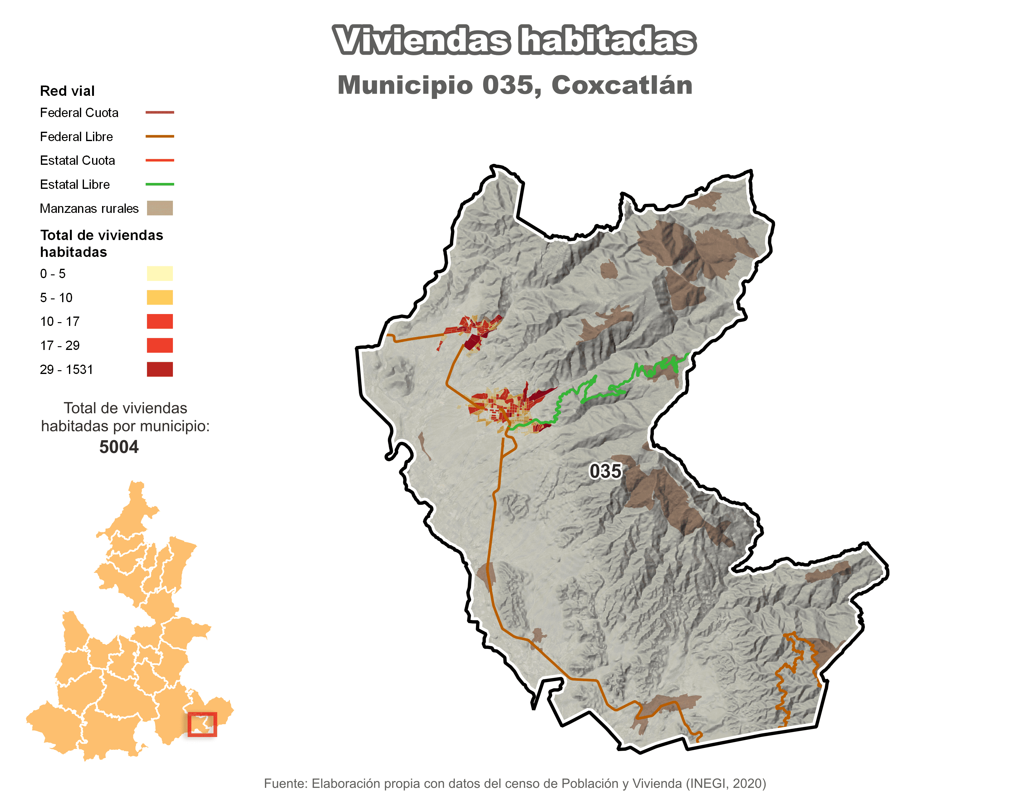 Biblioteca de Mapas - Viviendas habitadas municipio de Coxcatlán