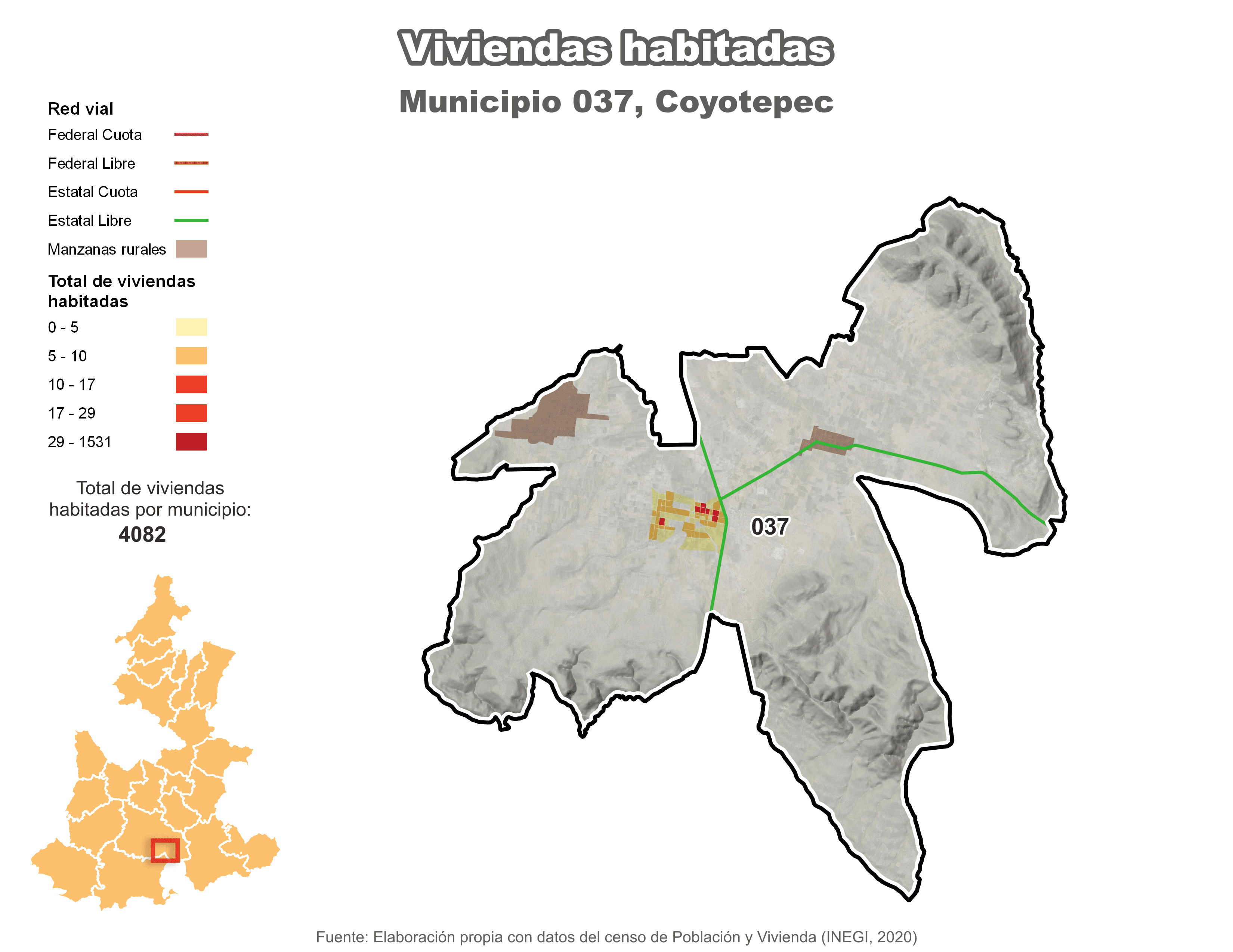 Biblioteca de Mapas - Viviendas habitadas municipio de Coyotepec