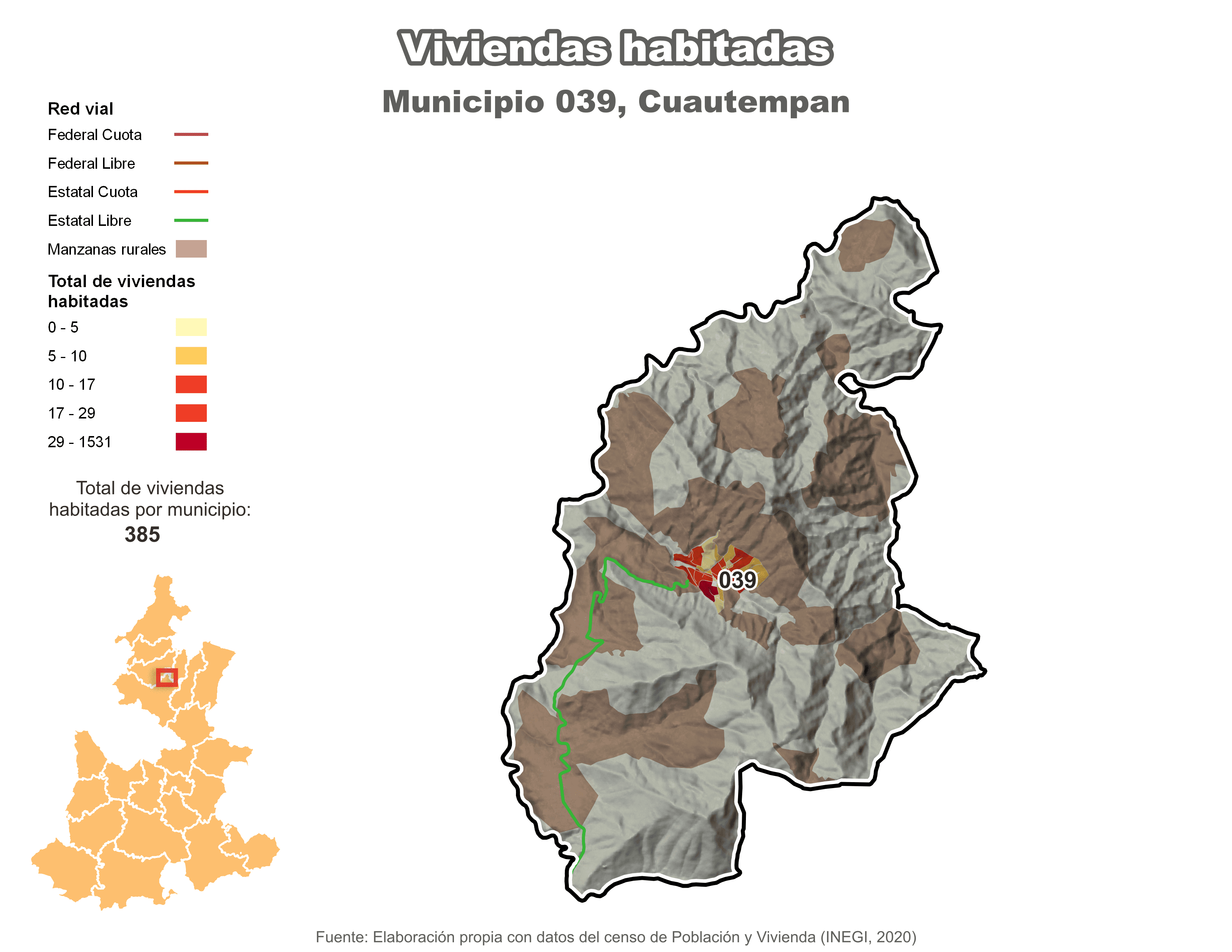 Biblioteca de Mapas - Viviendas habitadas municipio de Cuautempan