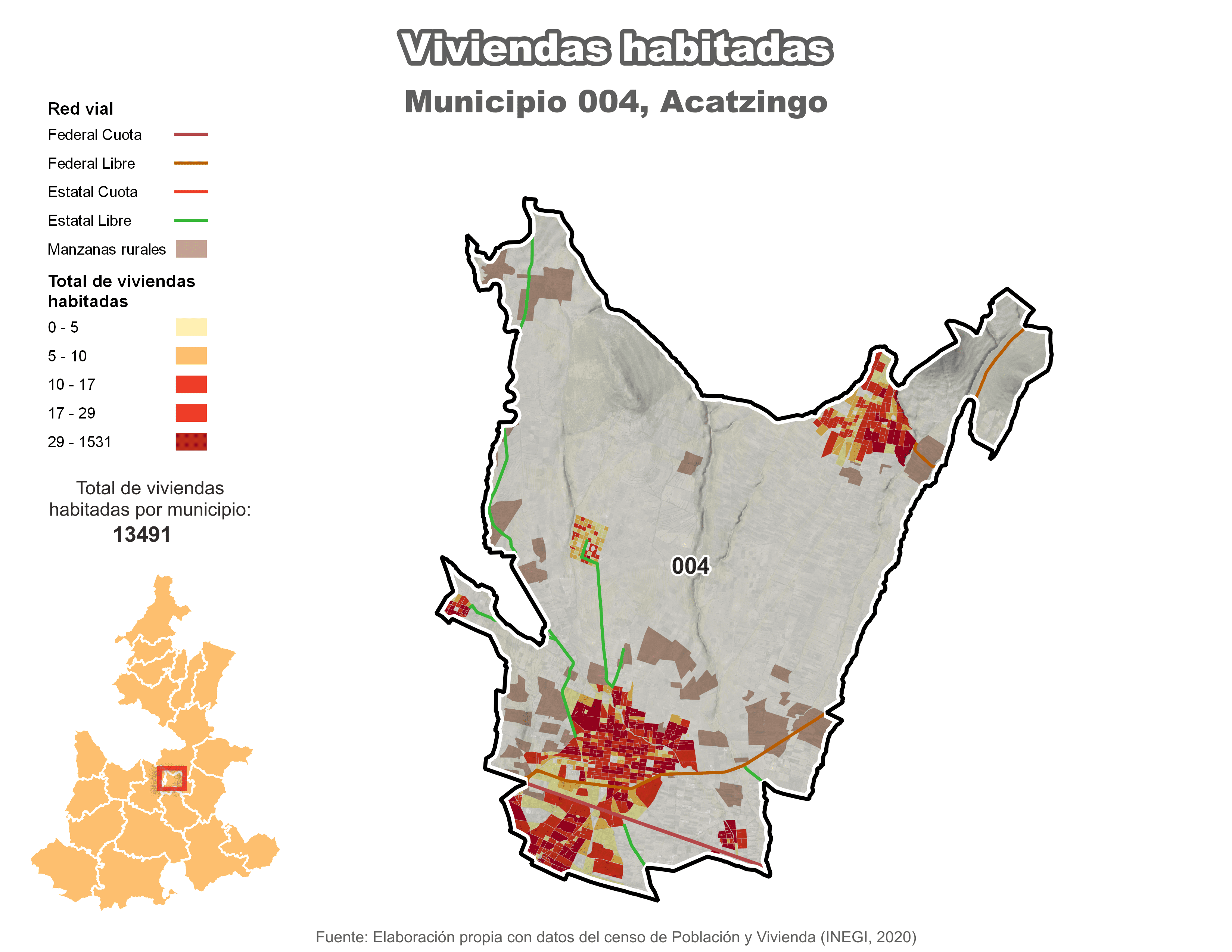 Biblioteca de Mapas - Viviendas habitadas municipio de Acatzingo