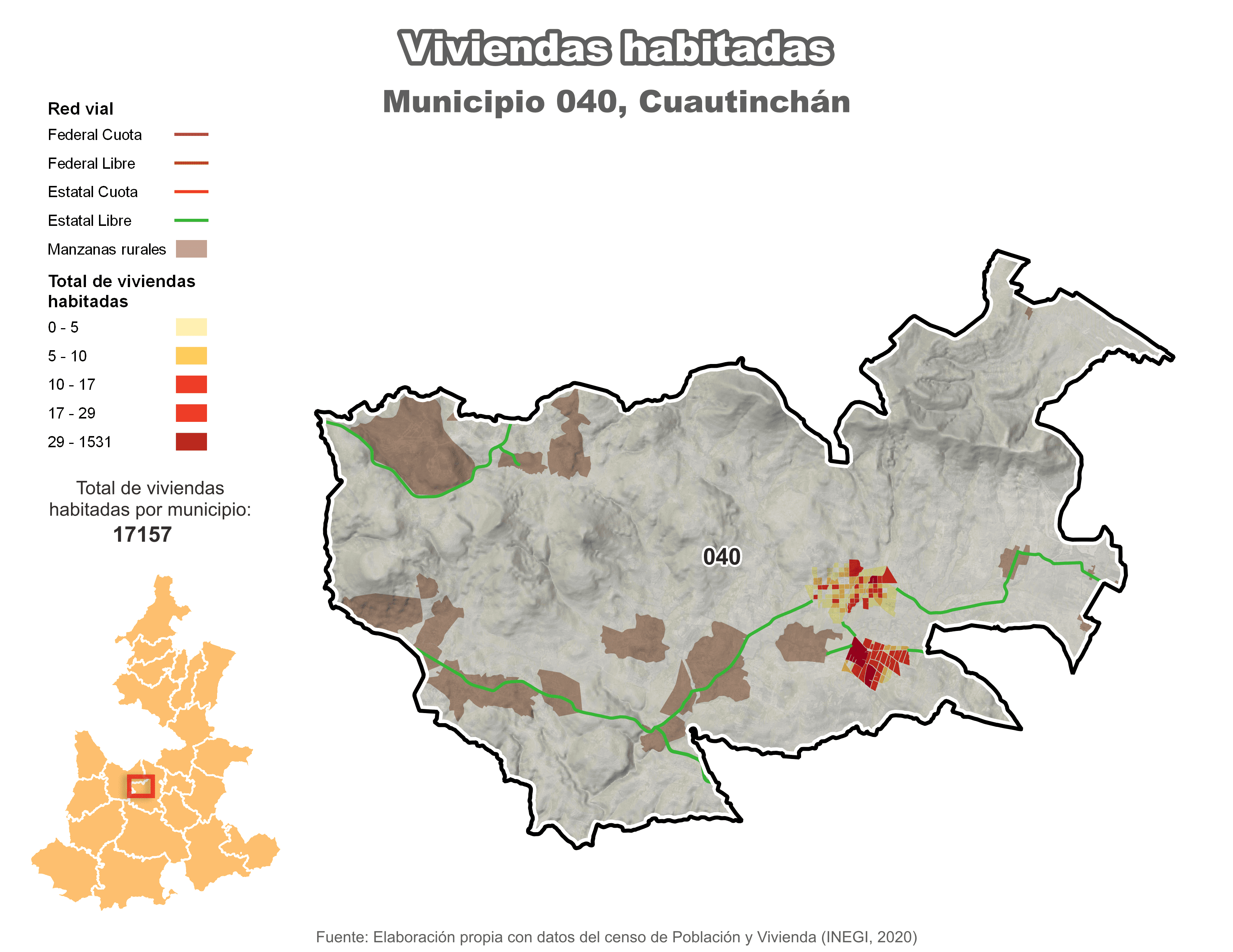 Biblioteca de Mapas - Viviendas habitadas municipio de Cuautinchán