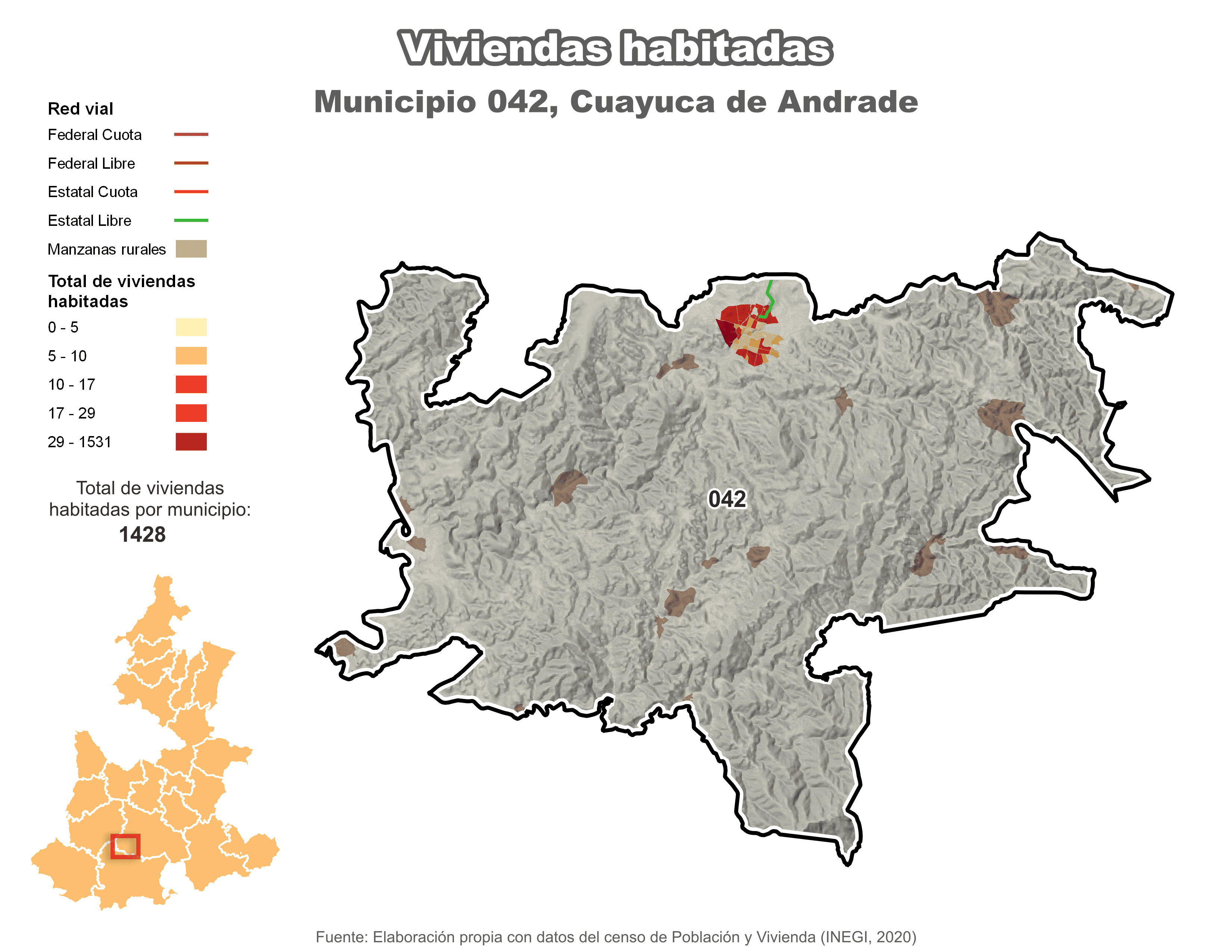 Biblioteca de Mapas - Viviendas habitadas municipio de Cuayuca de Andrade