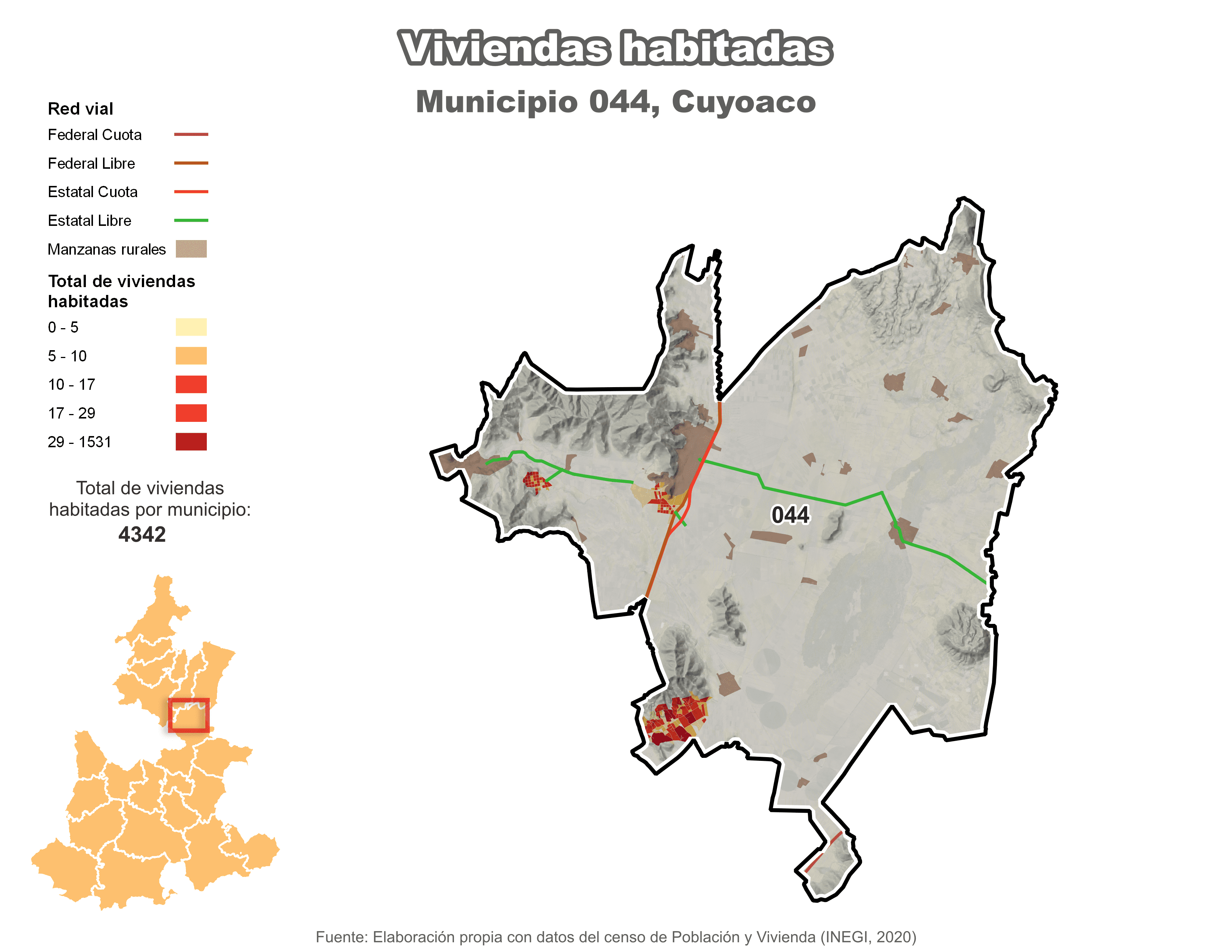 Biblioteca de Mapas - Viviendas habitadas municipio de Cuyoaco