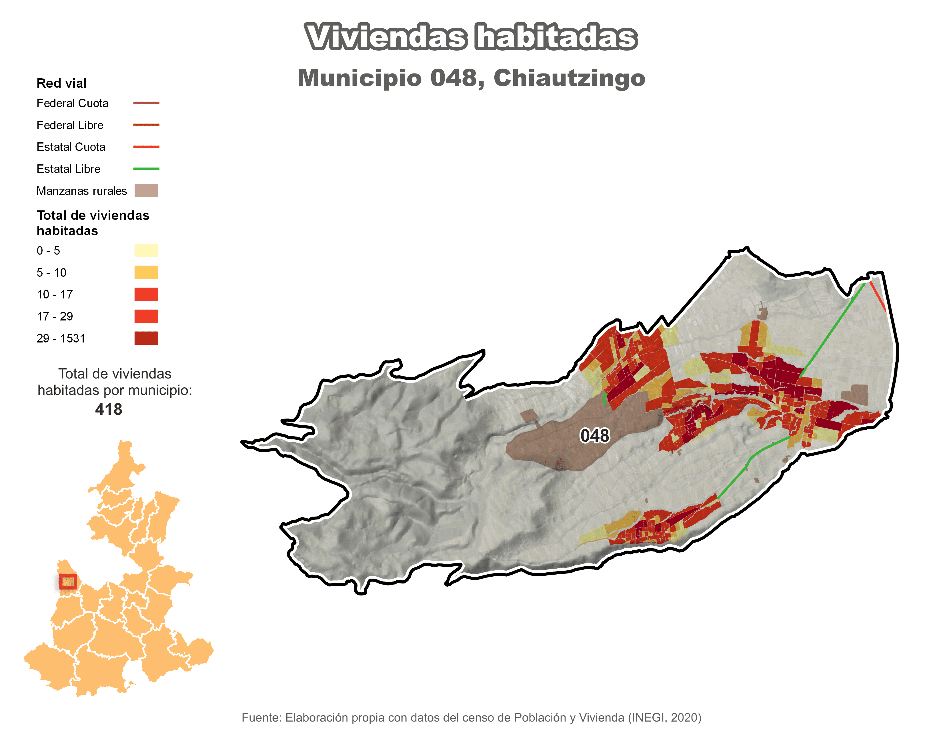 Biblioteca de Mapas - Viviendas habitadas municipio de Chiautzingo