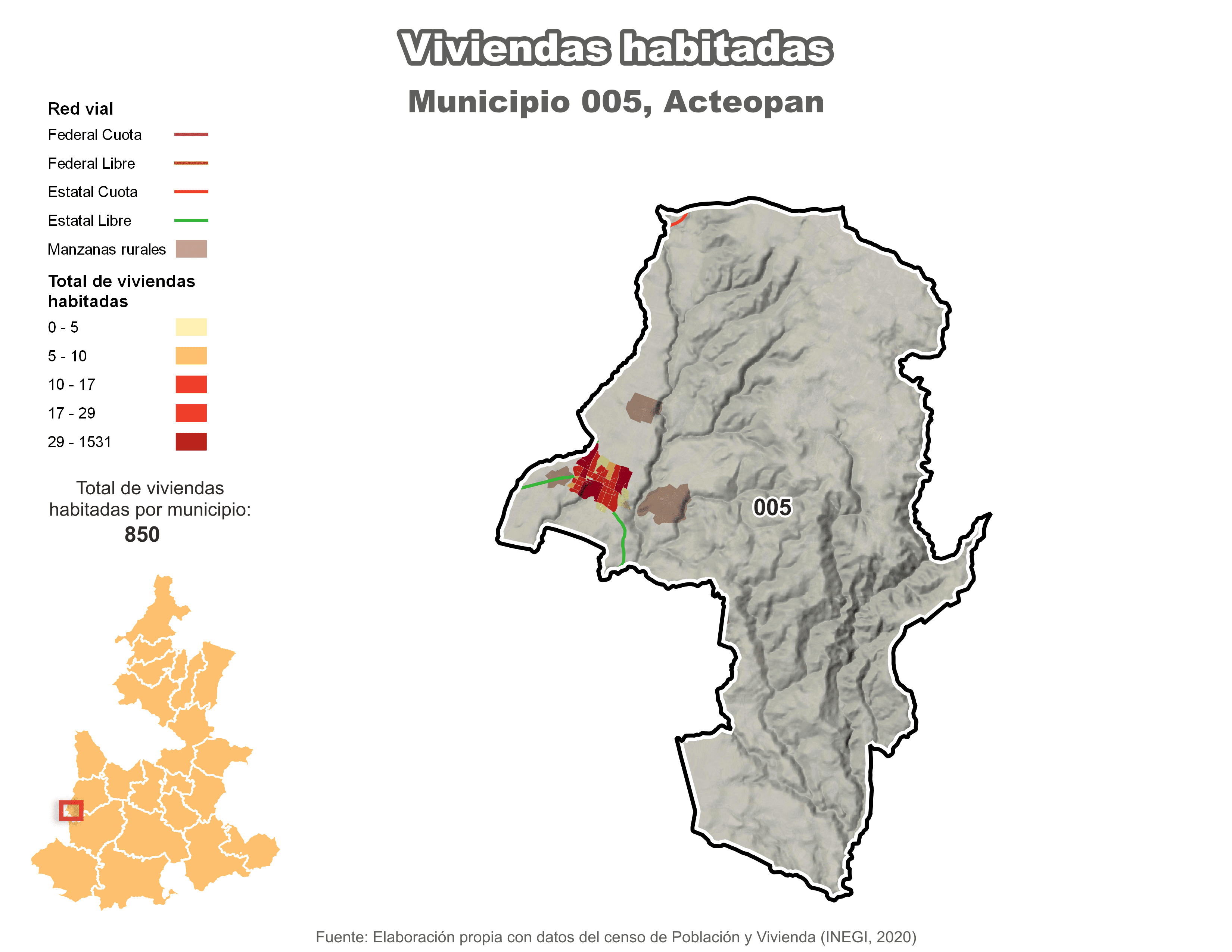 Biblioteca de Mapas - Viviendas habitadas municipio de Acteopan