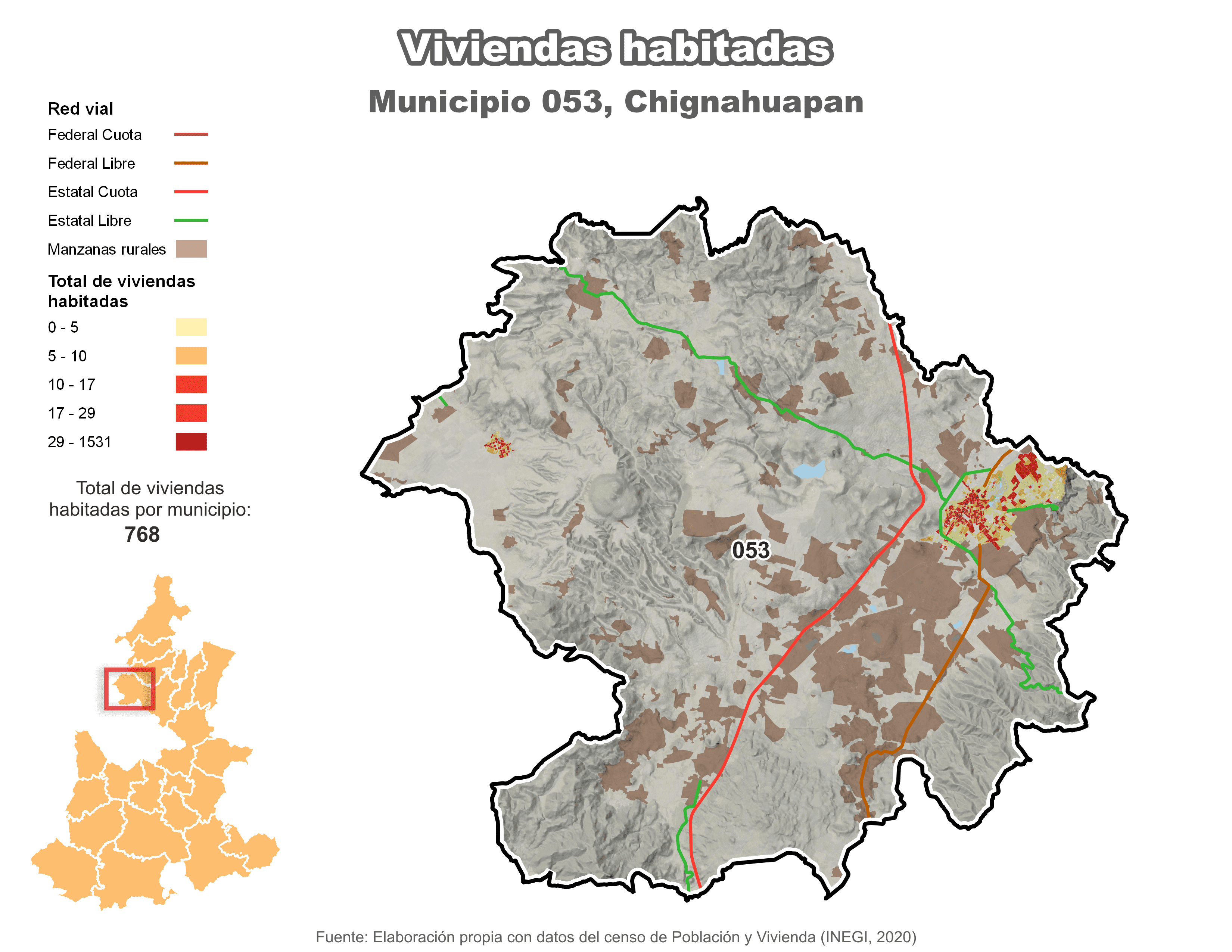 Biblioteca de Mapas - Viviendas habitadas municipio de Chignahuapan