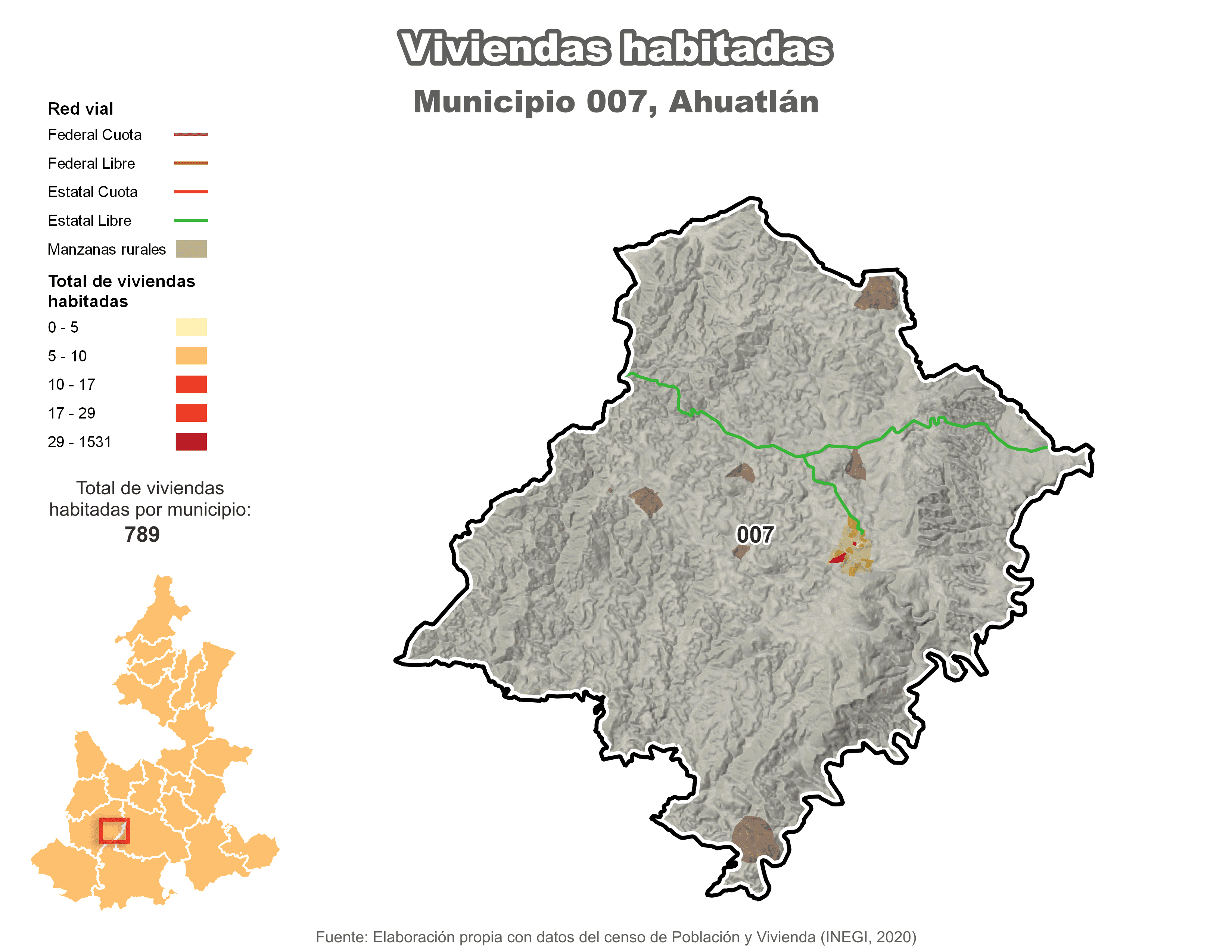 Biblioteca de Mapas - Viviendas habitadas municipio de Ahuatlán